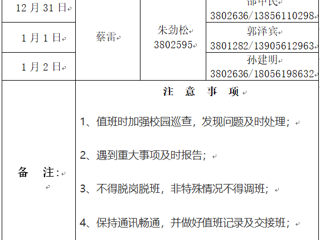 淮北师范大学(滨湖校区)后勤服务与管理处 2023年元旦假期值班表